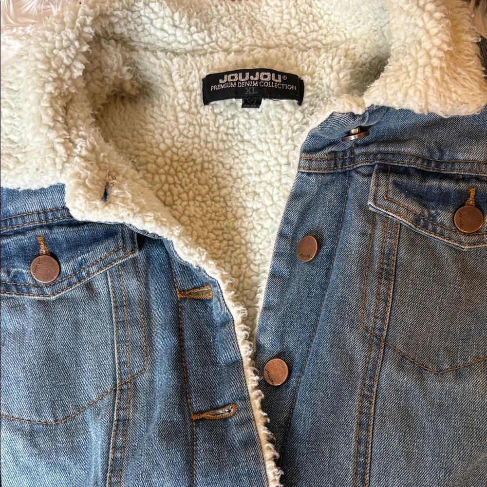 Jou Jou Blue Denim Jacket with Cream Sherpa lining - Picture 8 of 10